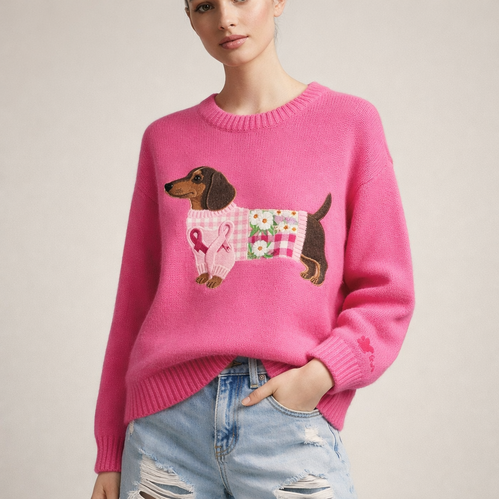 Lena | Sweter Z Psem w Kolorowym Ubranku