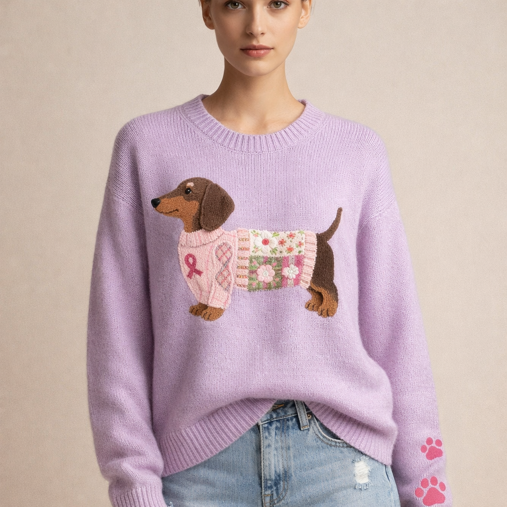 Lena | Sweter Z Psem w Kolorowym Ubranku