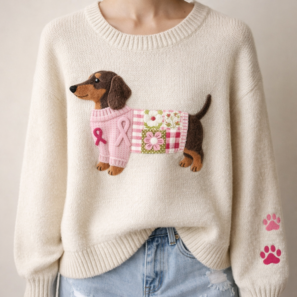 Lena | Sweter Z Psem w Kolorowym Ubranku