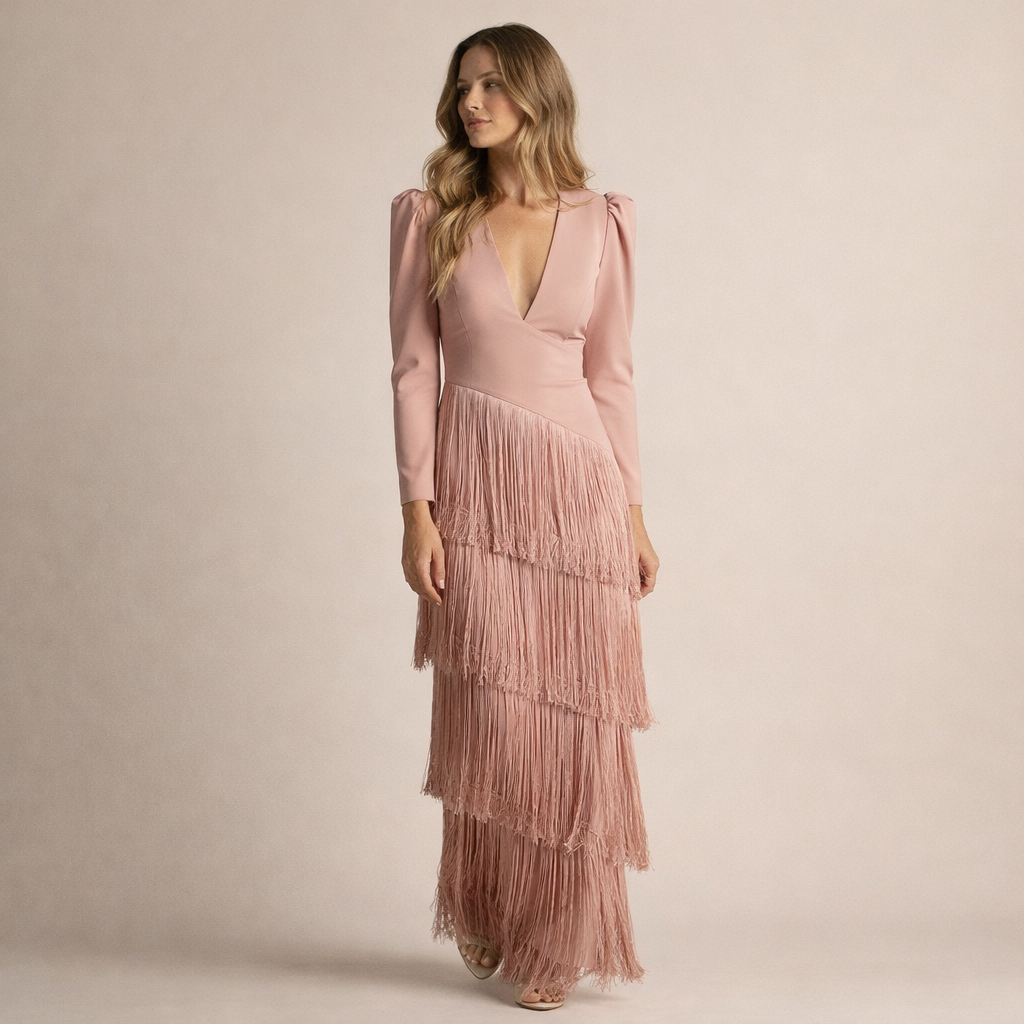 Zofia | Elegancka Sukienka Z Frędzlami
