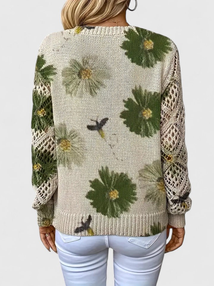 Margaret™ | Dzianinowy sweter z ażurowymi rękawami