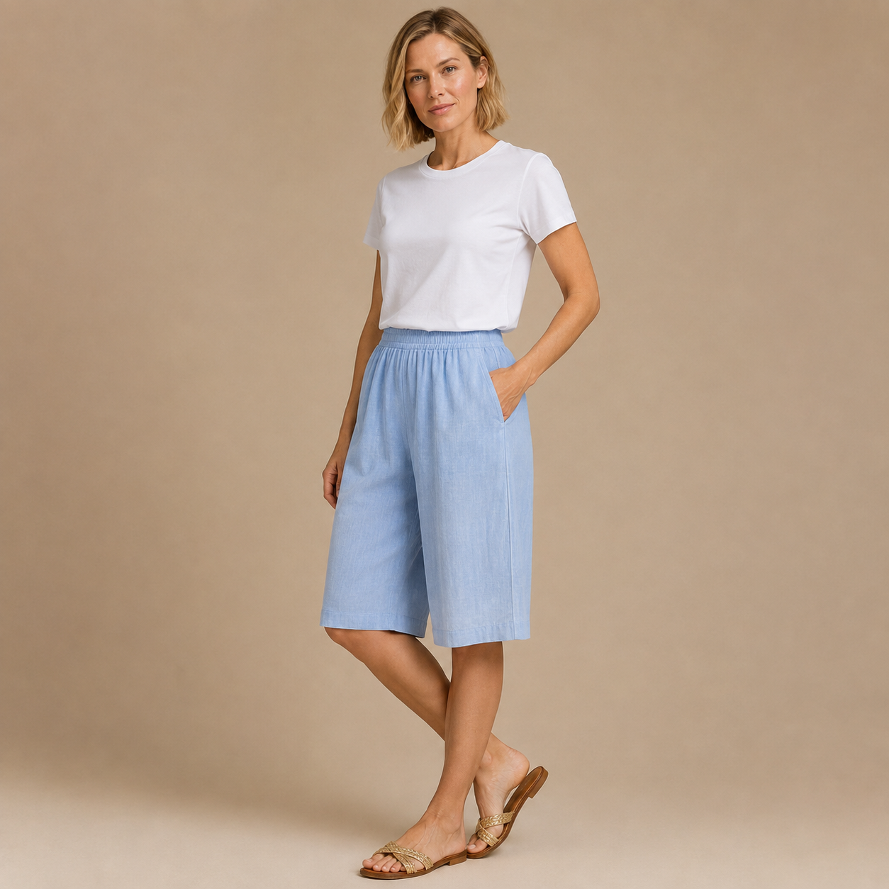 Łucja | Lniane szorty z elastycznym pasem i kieszeniami