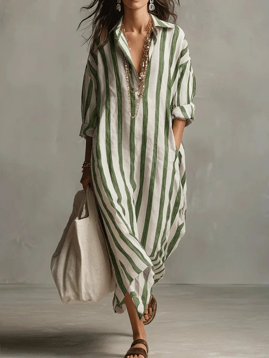 Julia | Sukienka Koszulowa Maxi W Paski