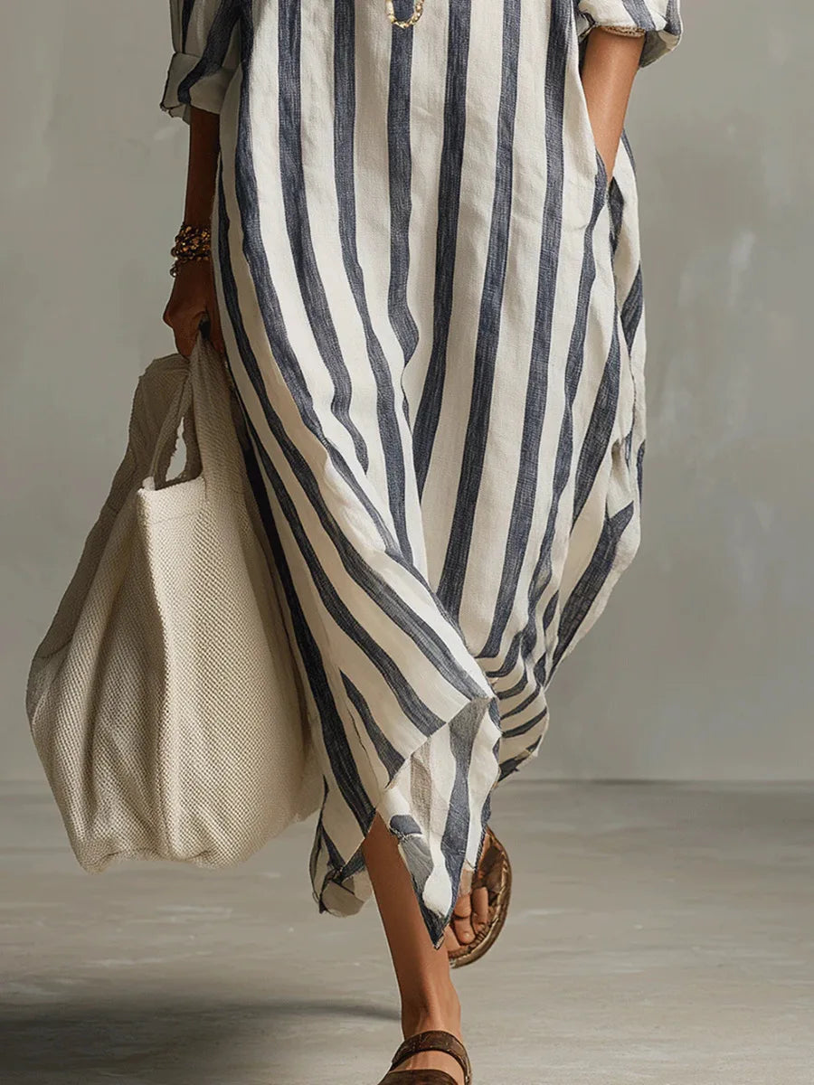 Julia | Sukienka Koszulowa Maxi W Paski