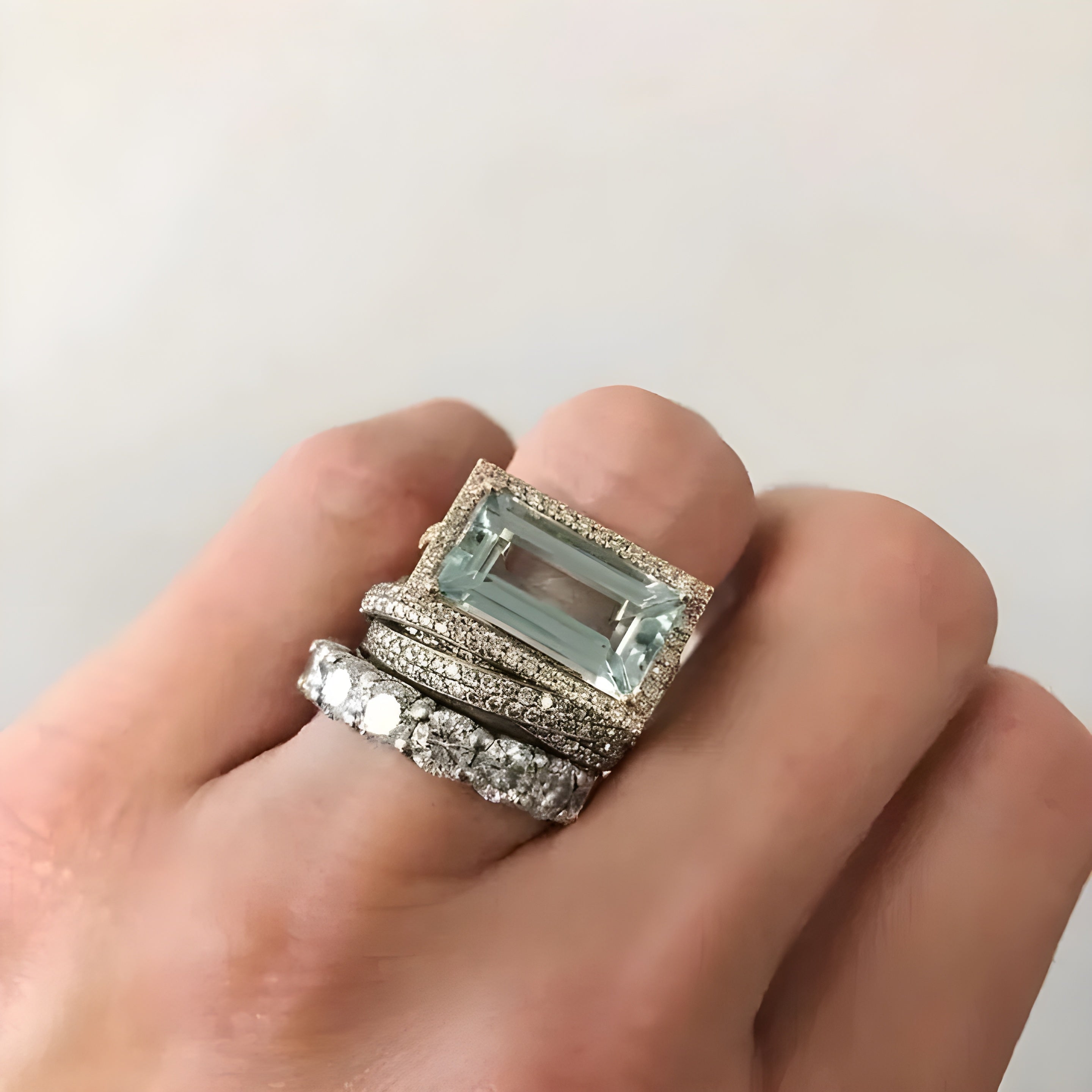 Zestaw pierścionków Vintage Silver Turquoise Glass