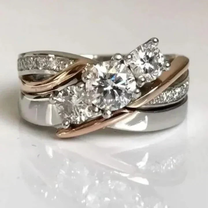 Pierścionek Vintage Gold & Silver Zirconia