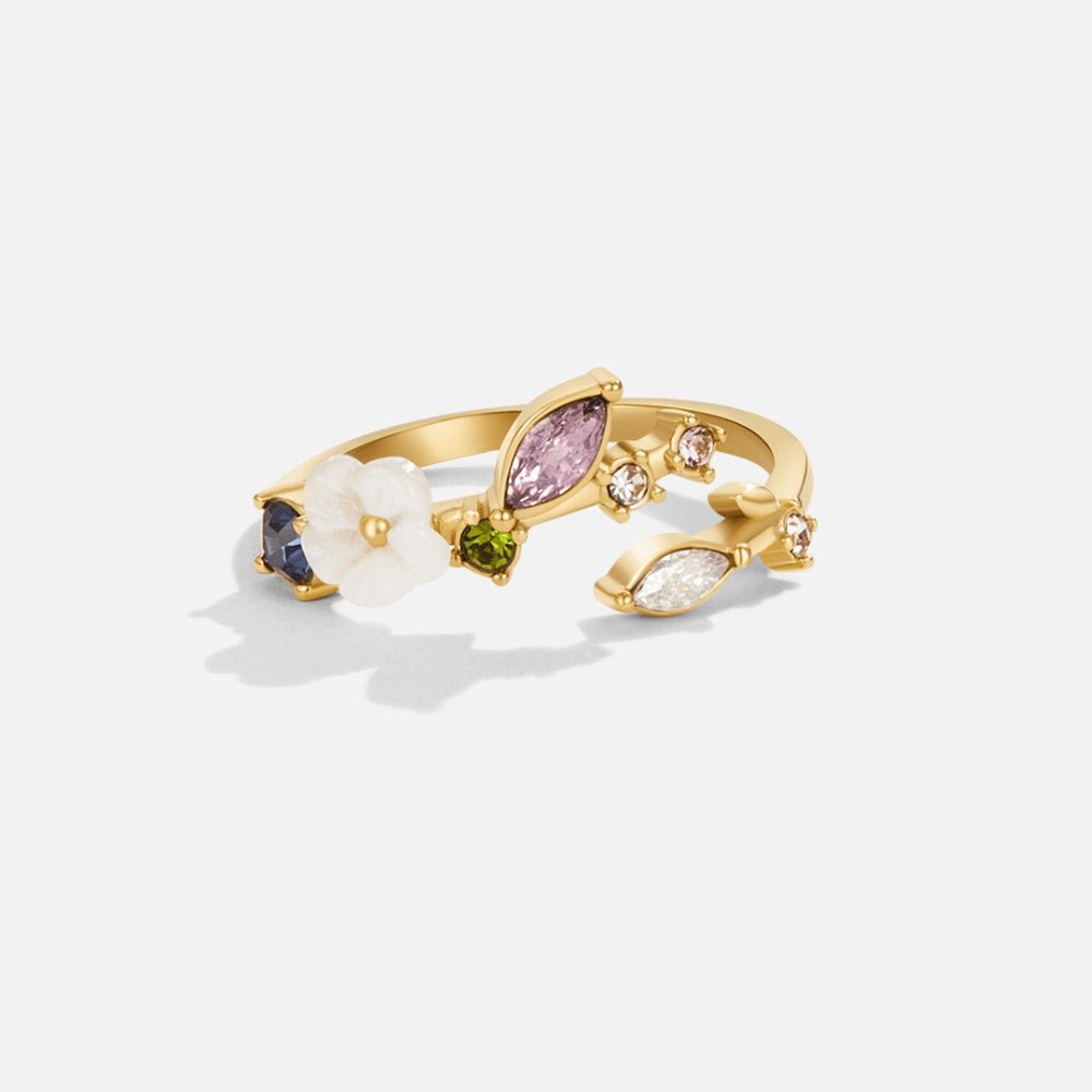 Pierścionek kwiatowy Crystal White Blossom Gold