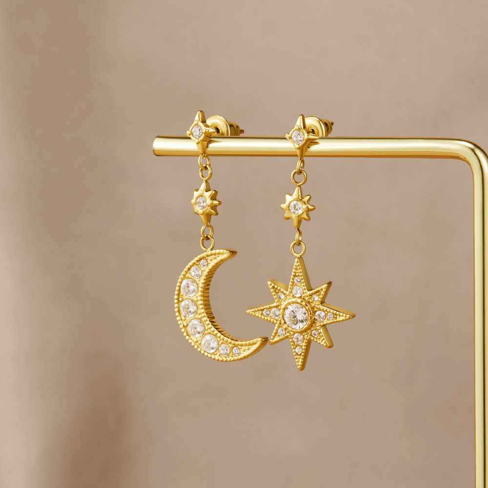 Kolczyki Gold Crystal – księżyc i gwiazda