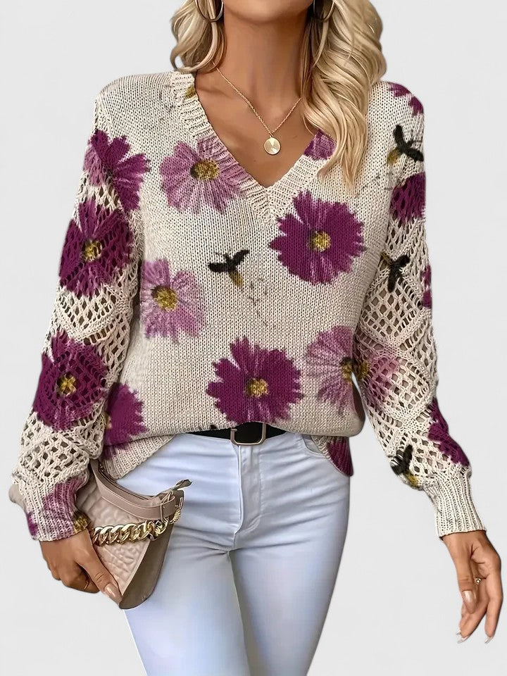 Margaret™ | Dzianinowy sweter z ażurowymi rękawami