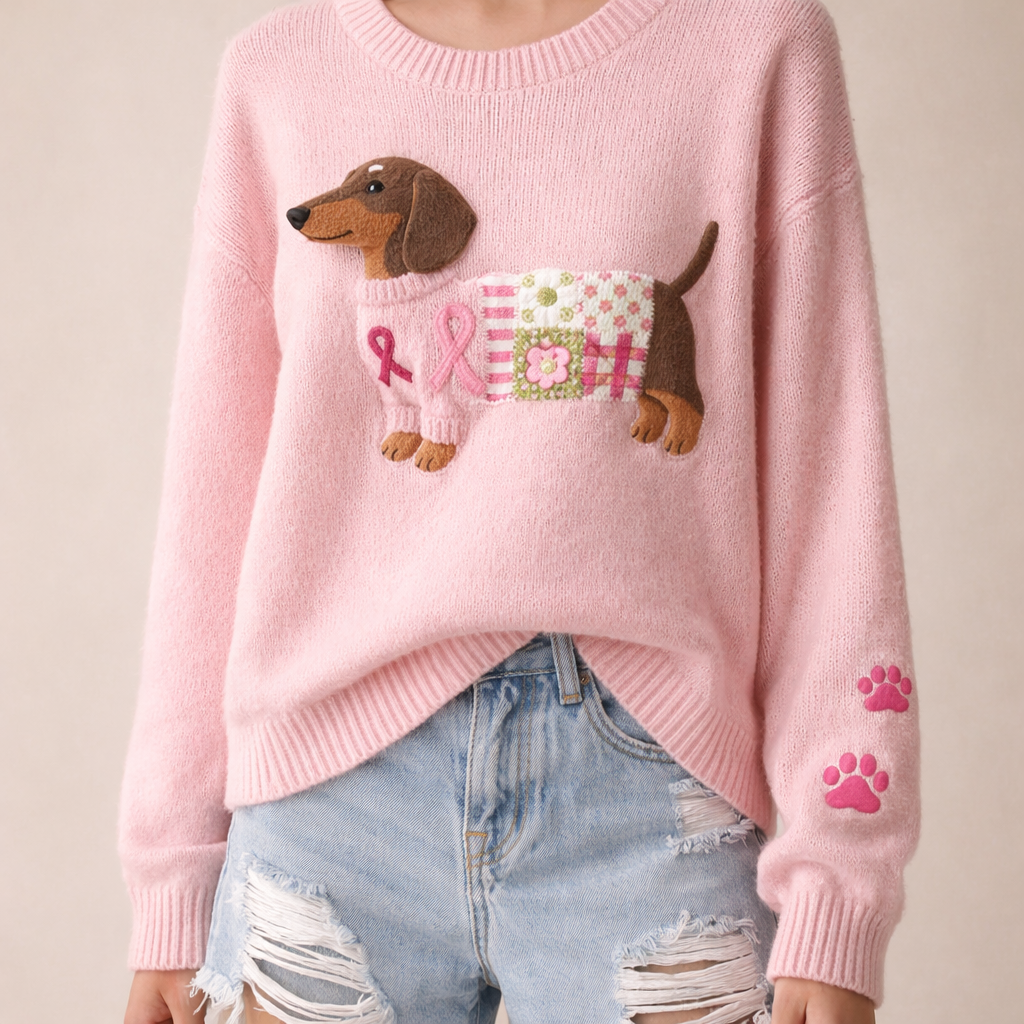 Lena | Sweter Z Psem w Kolorowym Ubranku