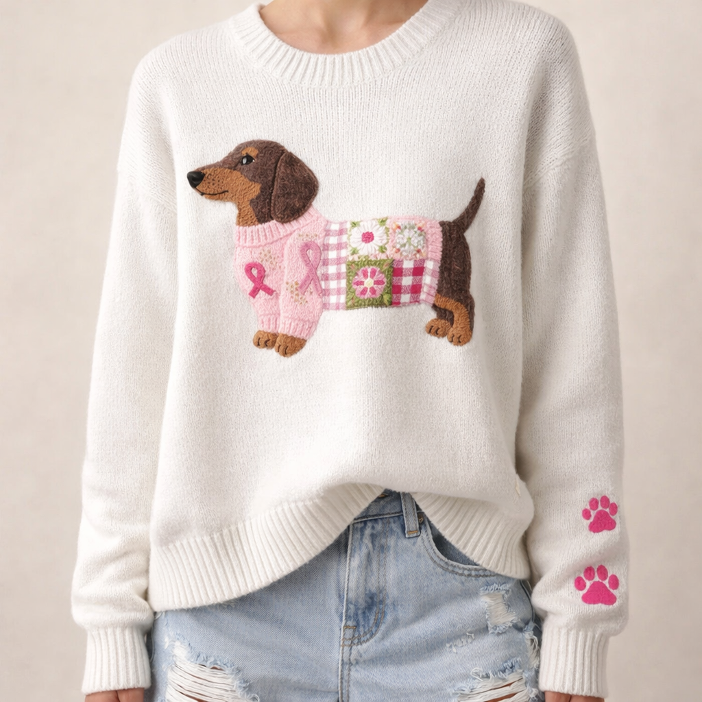 Lena | Sweter Z Psem w Kolorowym Ubranku