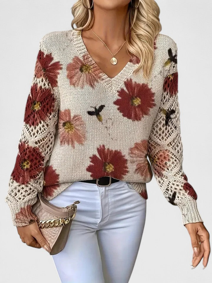 Margaret™ | Dzianinowy sweter z ażurowymi rękawami