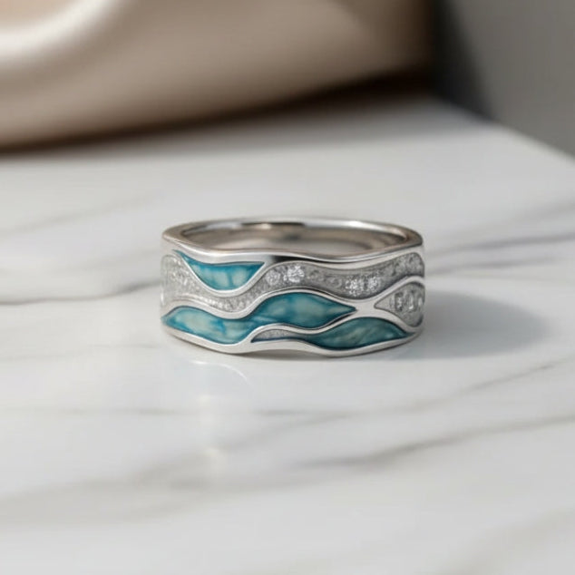 Pierścionek Turquoise Silvered Waves