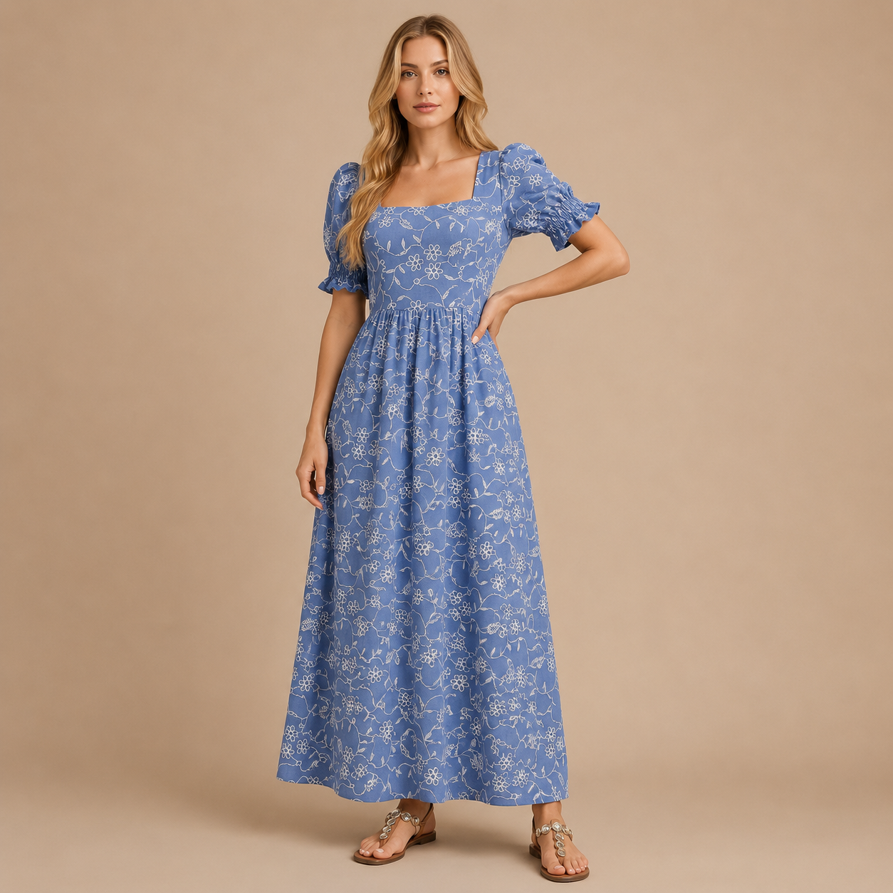 Marcelina | Sukienka Maxi W Kwiatowy Wzór
