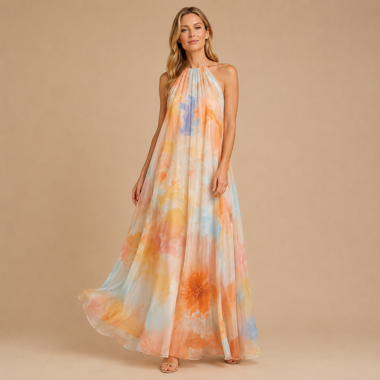 Bianka | Sukienka maxi halter z lekkiego, zwiewnego materiału