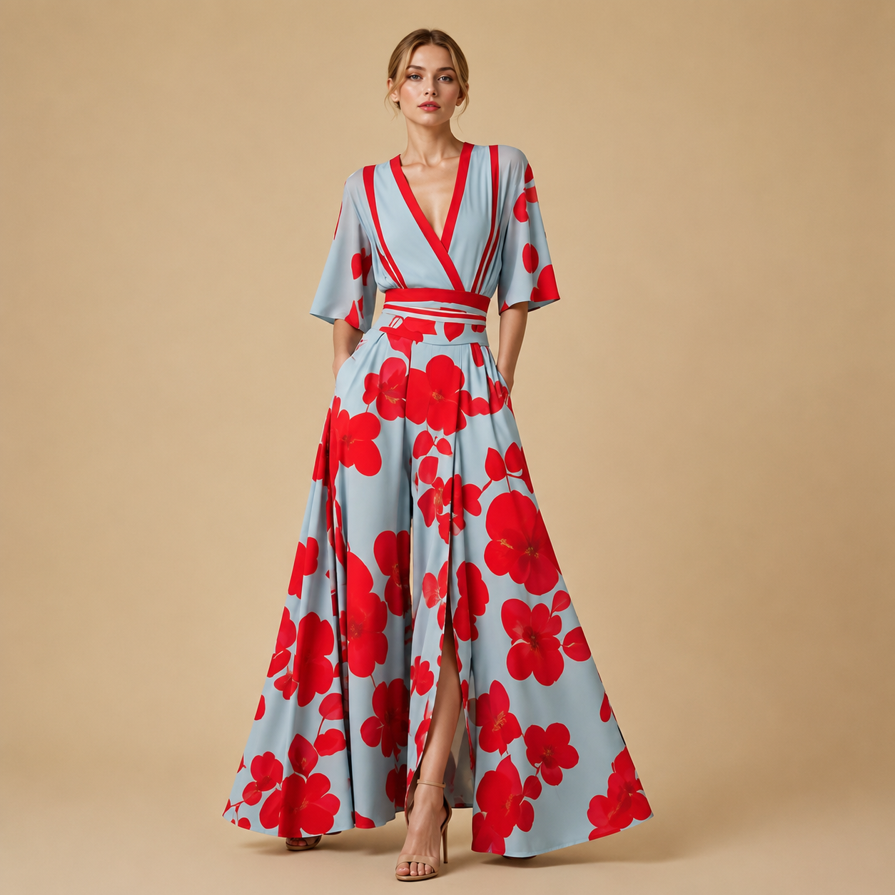 Sonia | Kopertowa Sukienka Maxi w Kwiatowy Wzór