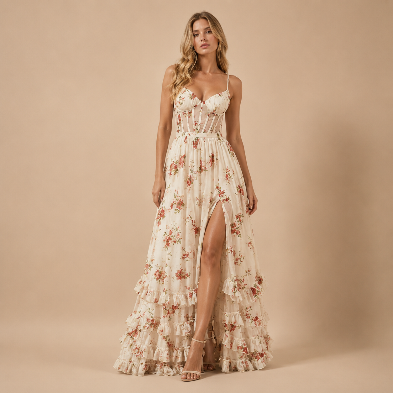 Hanna | Sukienka maxi w kwiaty z rozcięciem