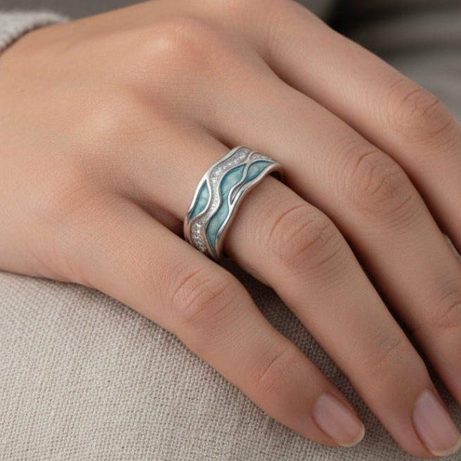 Pierścionek Turquoise Silvered Waves