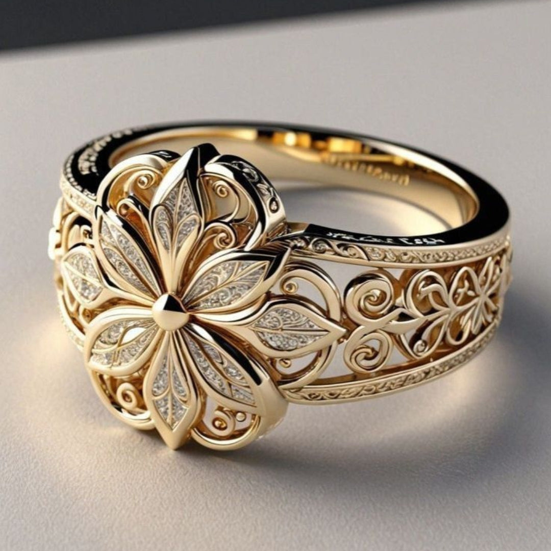 Pierścionek Exotic Floral Zirconia Gold