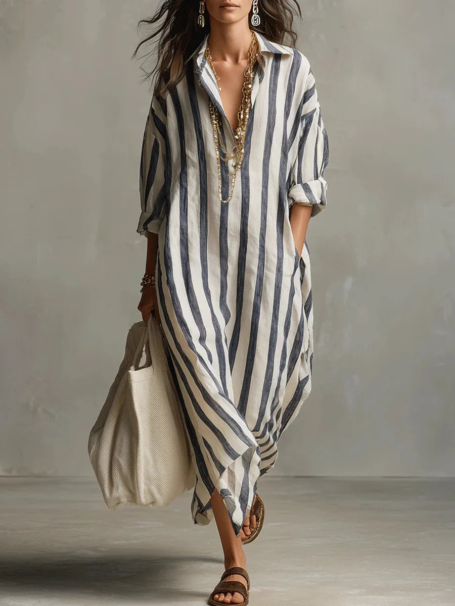 Julia | Sukienka Koszulowa Maxi W Paski