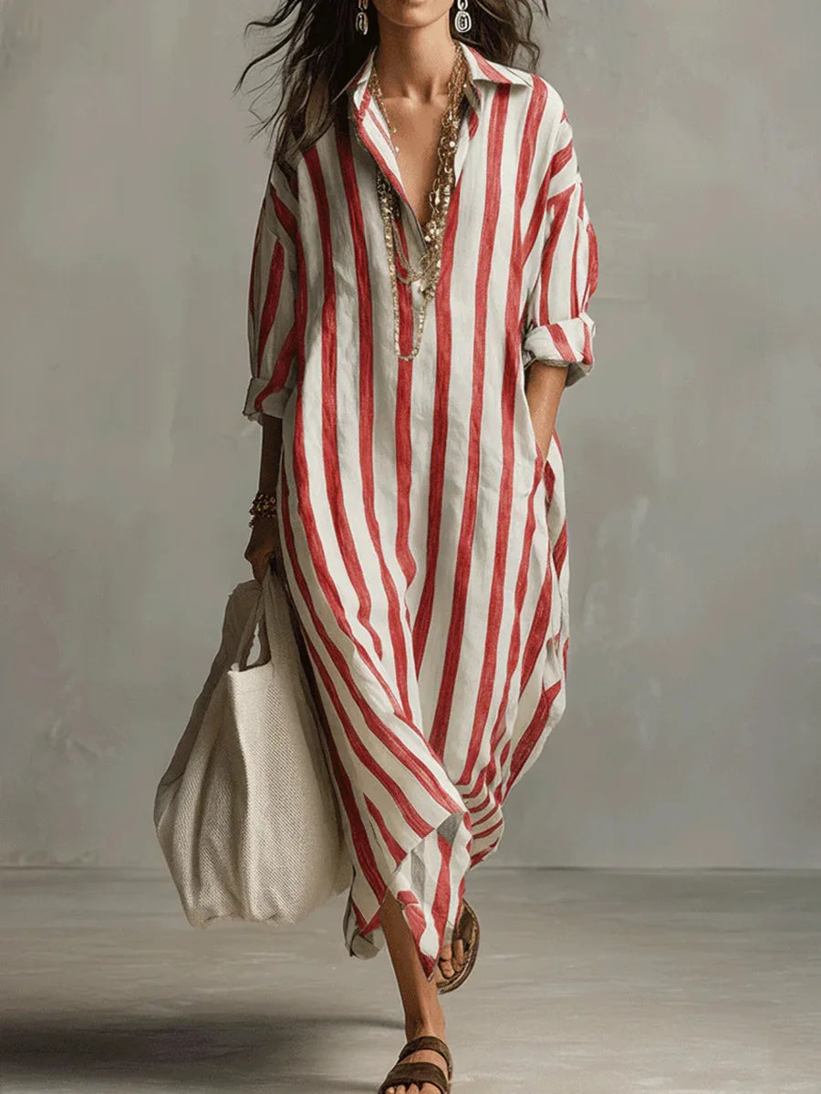 Julia | Sukienka Koszulowa Maxi W Paski