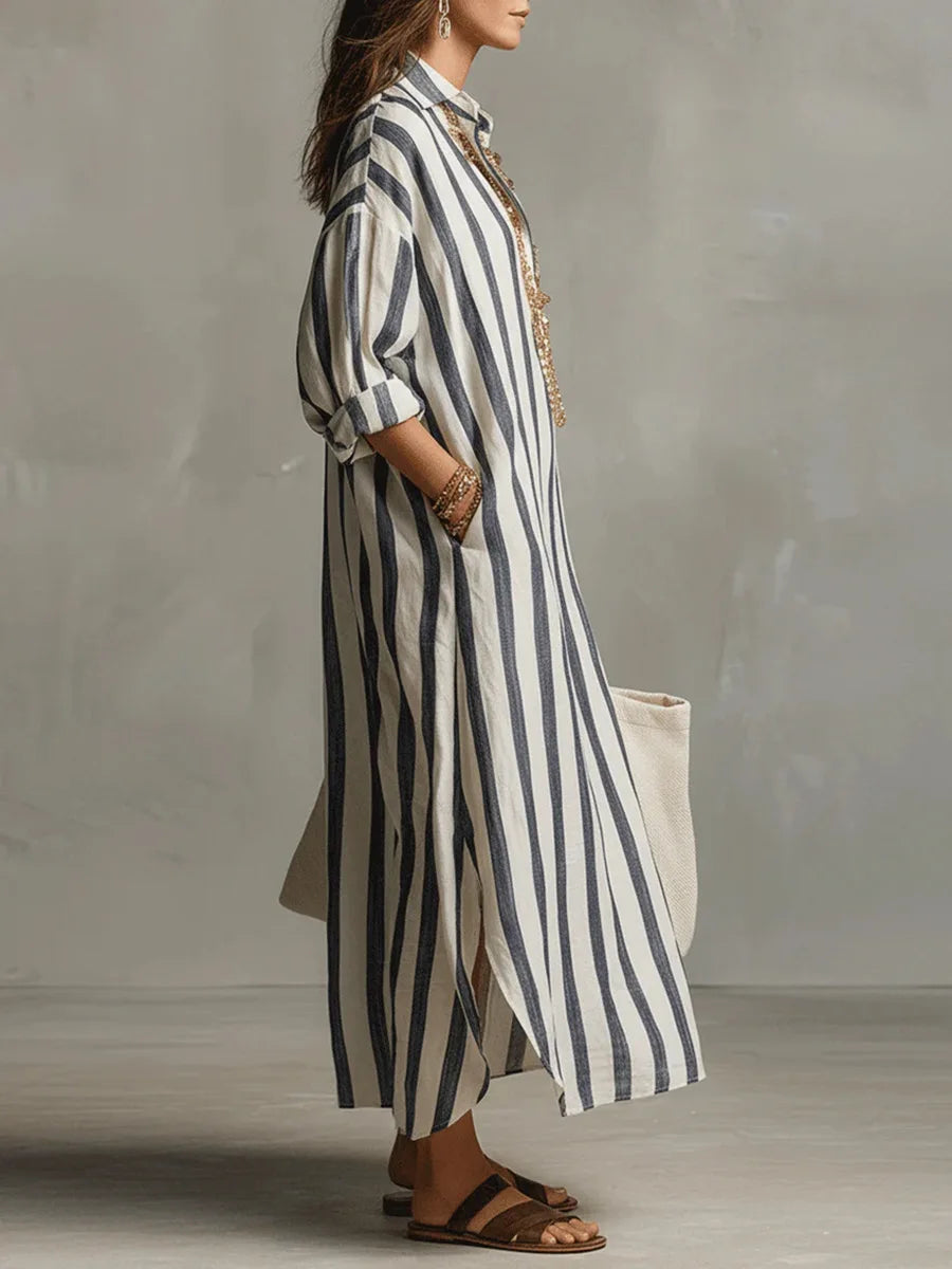 Julia | Sukienka Koszulowa Maxi W Paski