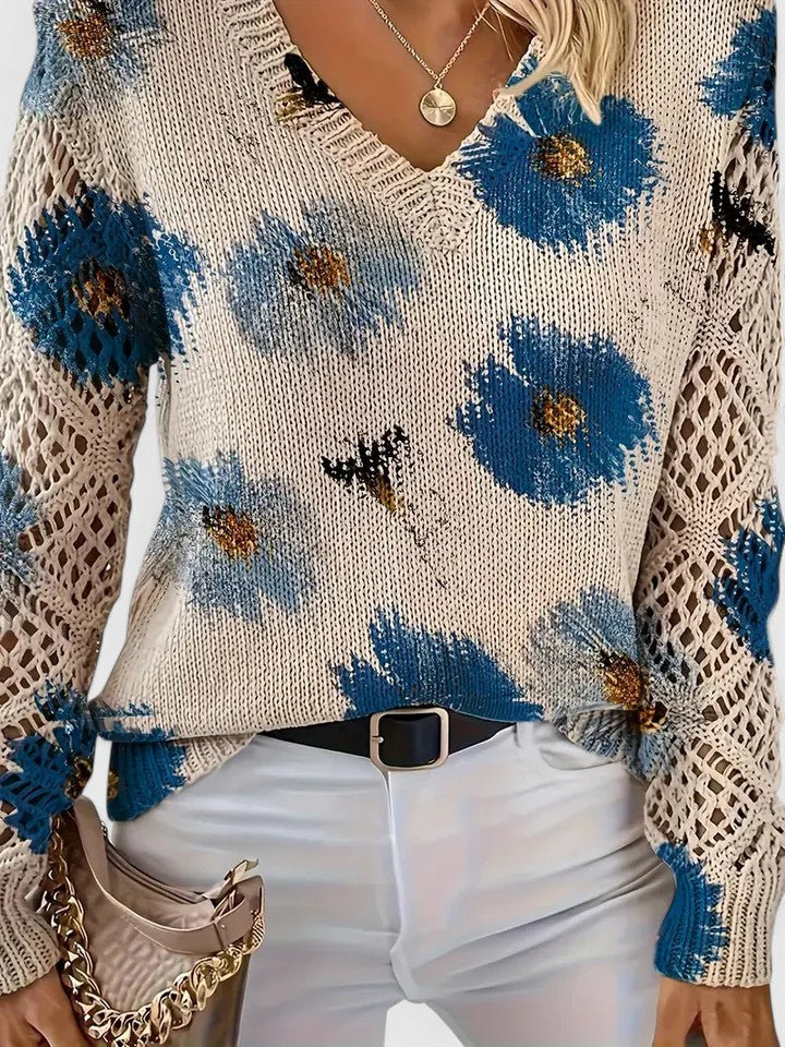 Margaret™ | Dzianinowy sweter z ażurowymi rękawami