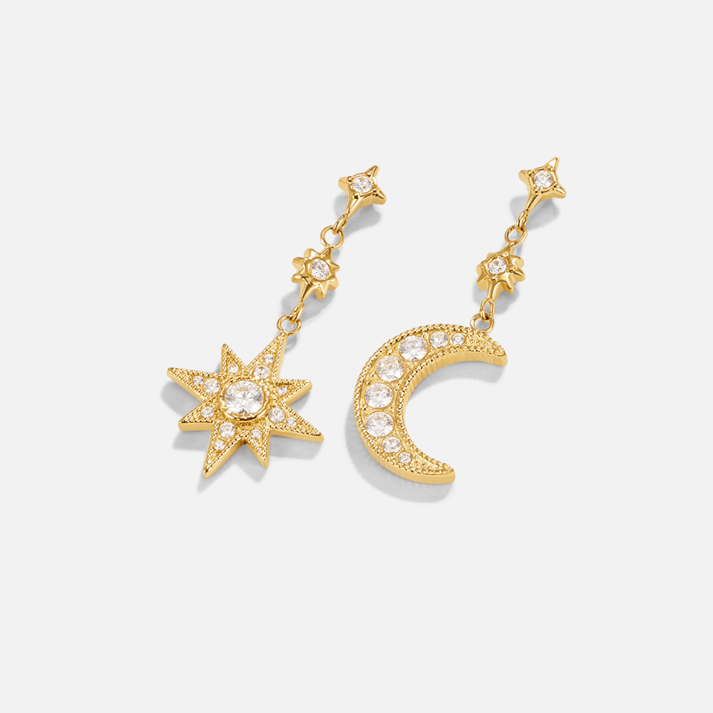 Kolczyki Gold Crystal – księżyc i gwiazda