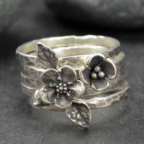 Pierścionek Vintage Flower Silver Layer