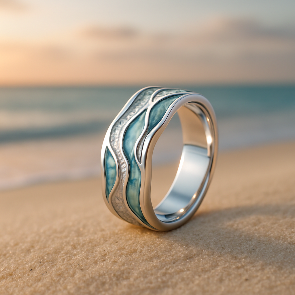Pierścionek Turquoise Silvered Waves